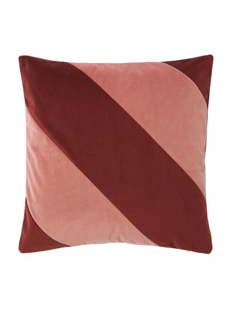 Fluwelen kussenhoes Lenia in rood/oudroze, 100% polyester fluweel, Rood, roze, B 45 x L 45 cm