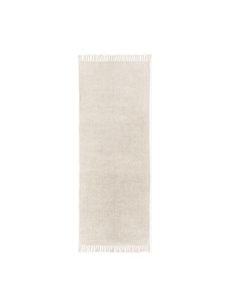 Tapis de couloir en coton à franges, tufté main Daya, Blanc crème, larg. 80 x long. 200 cm