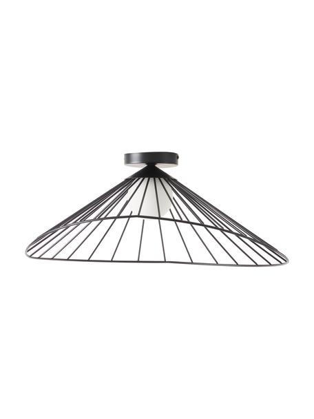 Plafoniera Silvan, Paralume: vetro opalino, Struttura: acciaio verniciato a polv, Baldacchino: acciaio verniciato a polv, Nero, Larg. 59 x Alt. 24 cm