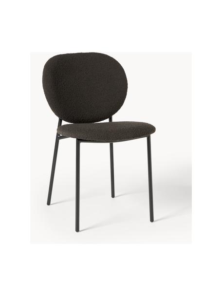 Bouclé gestoffeerde stoelen Ulrica, 2 stuks, Bekleding: bouclé (100% polyester) M, Poten: gecoat metaal, Bouclé taupe, zwart, B 47 x D 61 cm