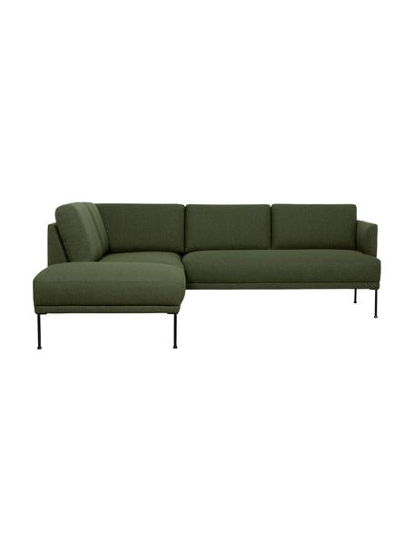 Sofa narożna z metalowymi nogami Fluente, Tapicerka: 100% poliester Dzięki tka, Nogi: metal malowany proszkowo, Ciemny zielony, S 221 x G 200 cm