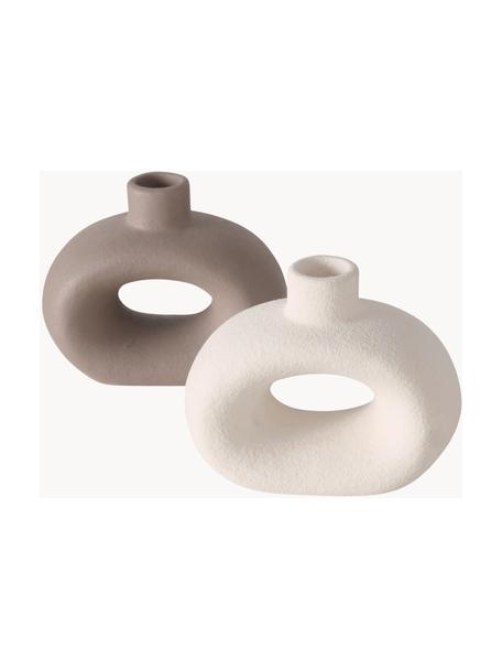 Set 2 candelabri in gres Rody, Gres, Bianco, bianco latte, Larg. 12 x Alt. 10 cm