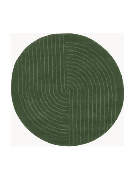 Alfombra artesanal de lana Mason, Parte superior: 100% lana, Reverso: 100% algodón Las alfombra, Verde oscuro, Ø 120 cm (Tamaño S)