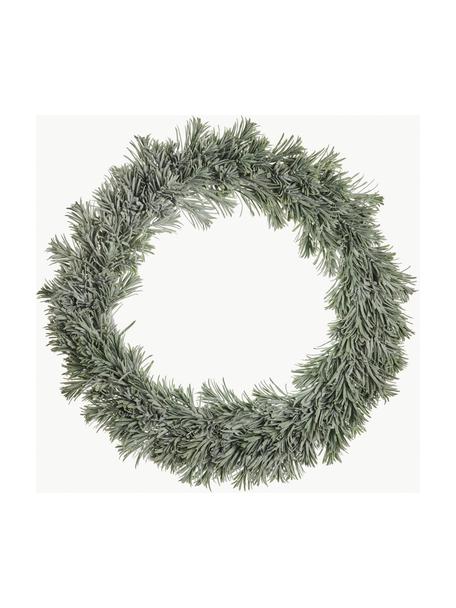 Couronne de Noël Vintia, Ø 65 cm, Plastique (ABS), laqué, certifié Greenguard, Vert foncé, enneigé, Ø 65 x haut. 8 cm