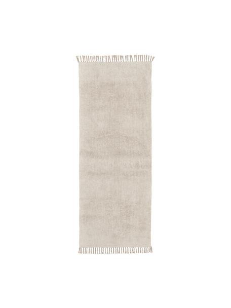 Tapis de couloir en coton à franges, tufté main Daya, Beige, larg. 80 x long. 200 cm
