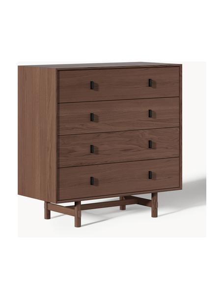 Cassettiera in legno di quercia Diana, Gambe: legno massello di quercia, Maniglie: lega di alluminio, Legno scuro, Larg. 100 x Alt. 100 cm