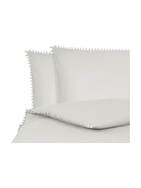 Posteľná bielizeň z bavlneného perkálu s brmbolcami Bommy, Svetlosivá, 240 x 220 cm + 2 vankúše 80 x 80 cm