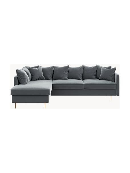Zamatová rohová pohovka Esme (4-miestna), Zamatová oceľovosivá, Š 255 x H 165 cm, ľavé rohové prevedenie