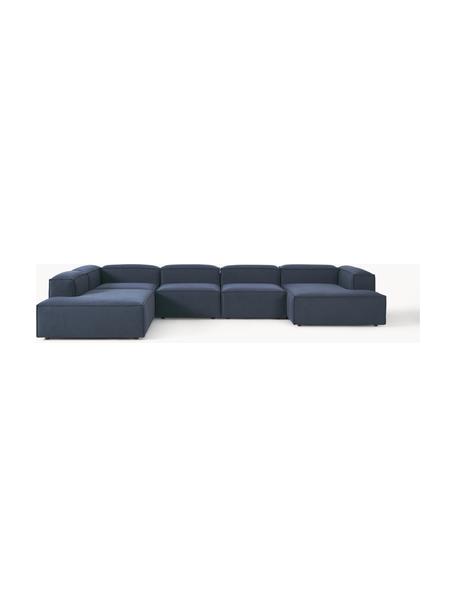 Sofa modułowa Lennon, Tapicerka: 100% poliester Dzięki tka, Stelaż: lite drewno sosnowe, skle, Nogi: tworzywo sztuczne Ten pro, Ciemnoniebieska tkanina, S 418 x G 269 cm,  lewostronna