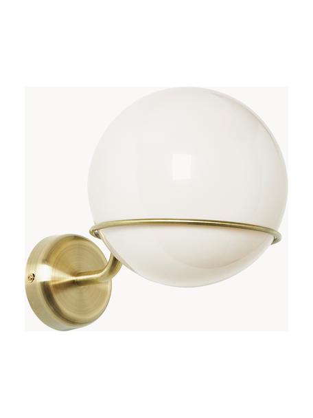 Applique con sfera di vetro Carey, Paralume: vetro, Struttura: metallo, Baldacchino: metallo, Bianco crema, ottonato, Ø 16  x Alt. 18 cm