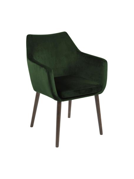 Chaise velours pieds en bois Nora, Velours vert forêt, bois de chêne foncé, larg. 58 x prof. 58 cm