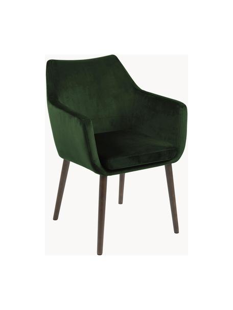 Silla con reposabrazos de terciopelo Nora, Tapizado: terciopelo de poliéster A, Patas: madera de roble curtida, Terciopelo verde profundo, madera de roble oscura, An 58 x Al 84 cm
