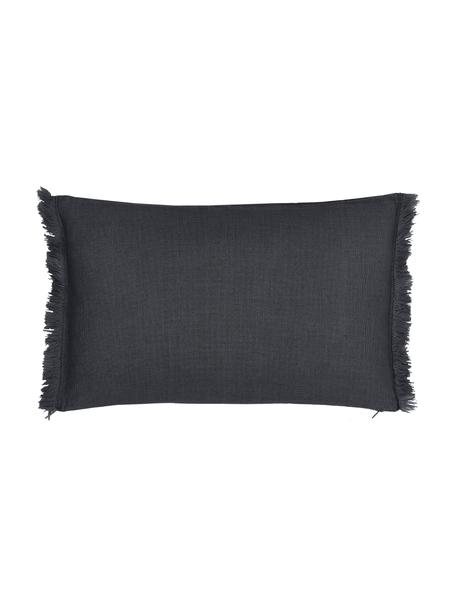 Poszewka na poduszkę z lnu z frędzlami Luana, 100% len, Czarny, S 30 x D 50 cm