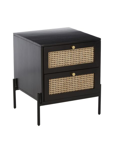 Szafka nocna Vienna, Korpus: lite drewno mangowe lakie, Nogi: metal malowany proszkowo, Drewno mangowe, czarny, S 45 x W 55 cm