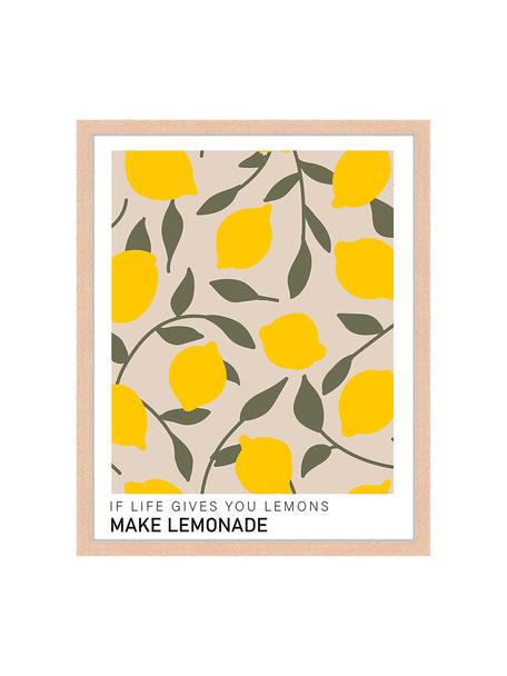 Digitálna tlač v ráme Make Lemonade, Svetlé drevo, žltá, olivovozelená, Š 43 x V 53 cm