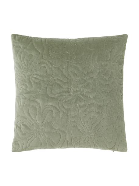 Housse de coussin en velours Hera, 100 % polyester recyclé, Vert sauge, larg. 45 x long. 45 cm