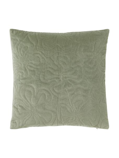 Samt-Kissenhülle Hera mit dekorativer Verzierung, 100 % recyceltes Polyester, Salbeigrün, B 45 x L 45 cm