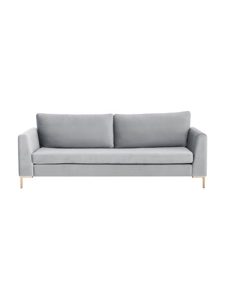 Sofa z aksamitu z metalowymi nogami Luna (3-osobowa), Tapicerka: aksamit (poliester) Dzięk, Nogi: metal galwanizowany, Aksamitny jasny szary, złoty, S 230 x G 95 cm
