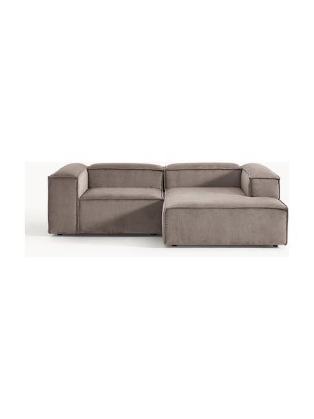 Sofá rinconera modular de pana Lennon, Tapizado: pana (92% poliéster, 8% p, Estructura: madera de pino maciza, ma, Patas: plástico Este producto es, Pana gris pardo, An 238 x F 180 cm, chaise longue izquierda