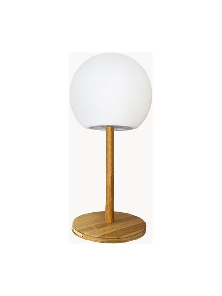 Prenosná stmievateľná stolová vonkajšia LED lampa s bambusovým podstavcom Luny, Biela, svetlohnedá, Ø 13 x V 28 cm