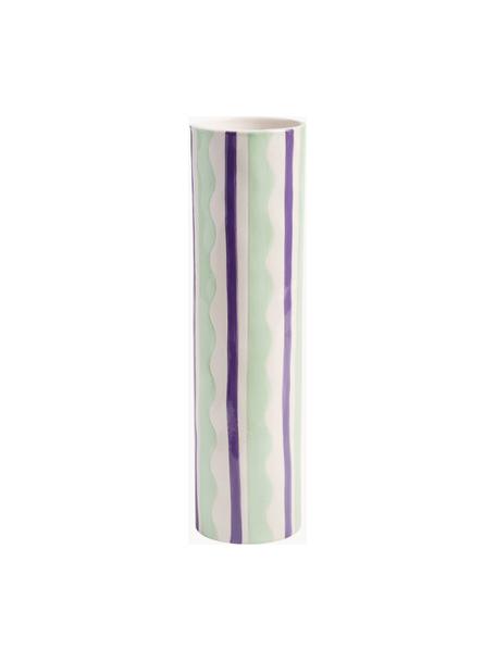 Vaso in porcellana fatto a mano Clash, alt. 29 cm, Porcellana, Verde salvia, viola, bianco latte, Ø 8 x Alt. 29 cm