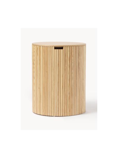 Tavolino contenitore rotondo in legno Nele, Pannello di fibra a media densità (MDF) con finitura in legno di frassino, Legno, Ø 40 x Alt. 51 cm
