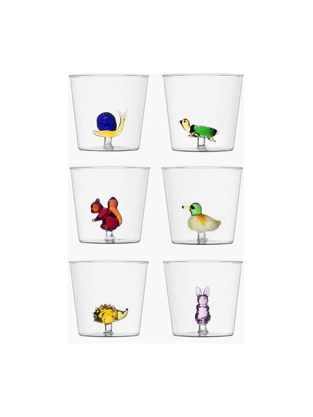 Handgemaakte waterglazen Animal Farm, 6-delig, Borosilicaatglas, Transparant, meerkleurig, Ø 9 x H 8 cm, 350 ml