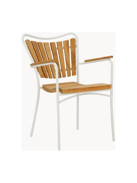 Krzesło ogrodowe z drewna z podłokietnikami Ellen, Stelaż: aluminium malowane proszk, Drewno tekowe, biały, S 56 x W 78 cm