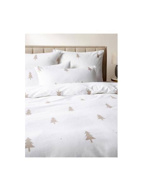 Copripiumino in flanella con motivo natalizio X-mas Tree, Bianco, beige, Larg. 155 x Lung. 220 cm