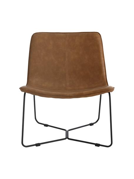 Chaise lounge en cuir synthétique brun Barrel, Cuir synthétique brun, noir, larg. 68 x prof. 64 cm