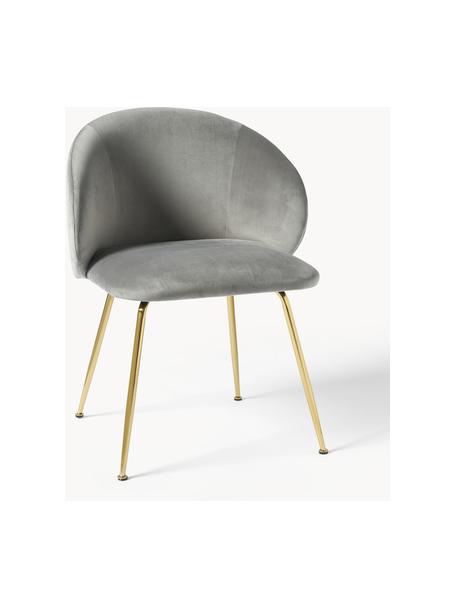 Fluwelen stoelen Luisa, 2 stuks, Bekleding: fluweel (100% polyester) , Poten: gepoedercoat metaal, Fluweel grijs, goudkleurig, B 59 x D 59 cm