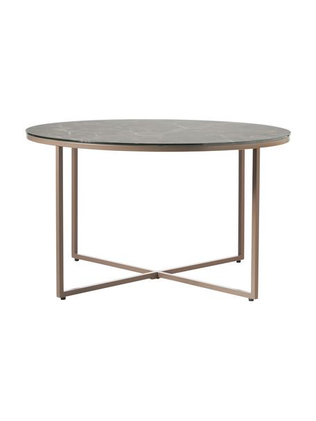 Mesa de centro Antigua, tablero de vidrio en aspecto mármol, Tablero: vidrio estampado con aspe, Estructura: metal, latón, Aspecto mármol negro, gris oscuro, Ø 80 cm