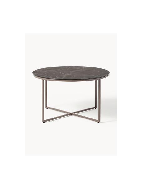 Mesa de centro redonda con tablero de vidrio en look mármol Antigua, Tablero: vidrio estampado en efect, Estructura: metal, latón, Aspecto mármol negro, gris oscuro, Ø 80 cm