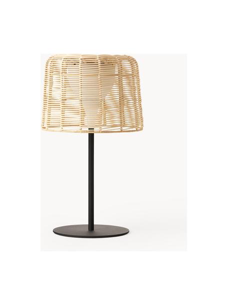 Lampada da tavolo solare a LED con paralume in rattan Kyra, Paralume: rattan, Struttura: metallo verniciato a polv, Beige chiaro, nero, Ø 25 x Alt. 48 cm