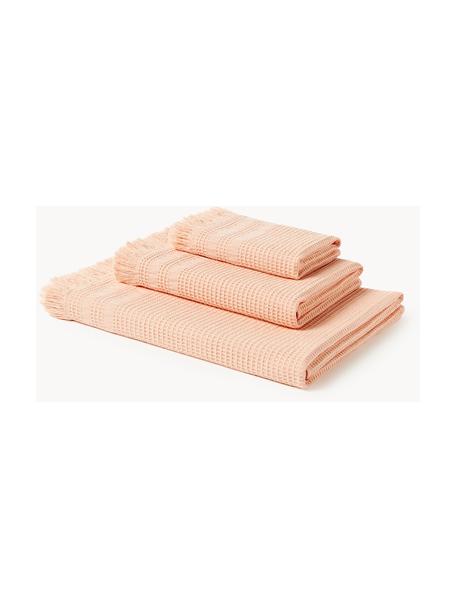 Súprava uterákov s vaflovou štruktúrou Yara, 3 ks, Broskyňová, 3-dielna súprava (uterák na ruky pre hostí, uterák na ruky, osuška)