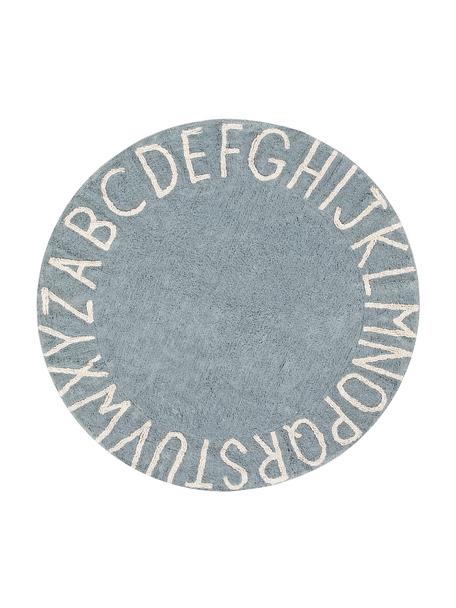 Alfombra redonda con letras de diseño ABC, Algodón reciclado (80% algodón, 20% otras fibras), Azul, beige, Ø 150 cm (Tamaño M)