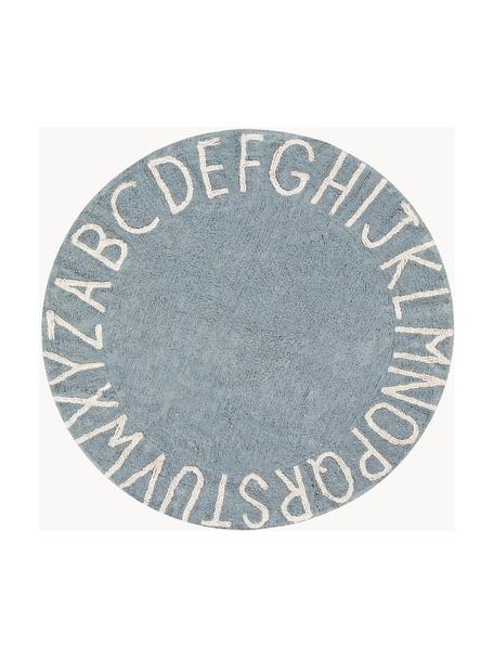 Alfombra infantil redonda con letras de diseño ABC, Algodón reciclado (80% algodón, 20% otras fibras), Gris azulado, Ø 150 cm (Tamaño M)