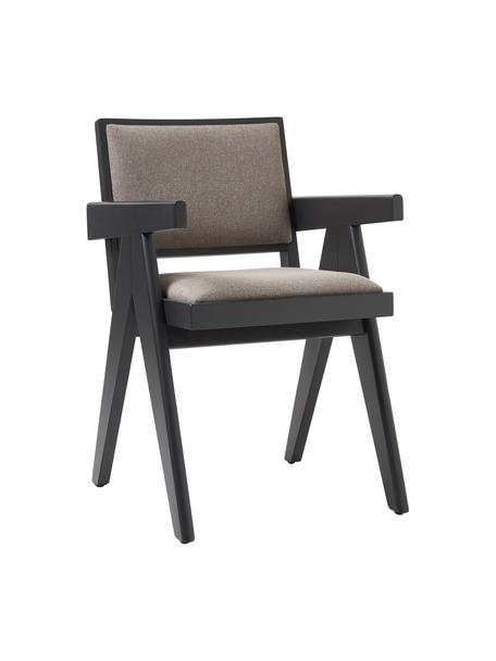 Krzesło tapicerowane z drewna z podłokietnikami Sissi, Stelaż: lite drewno dębowe, Tapicerka: 100% poliester, Drewno dębowe, czarny lakierowany, S 58 x G 52 cm