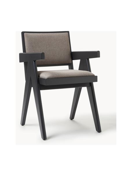 Sedia con braccioli e imbottitura Sissi, Rivestimento: 100% poliestere Con 10.00, Struttura: legno di quercia massicci, Seduta: multistrato di eucalipto, Tessuto greige, nero, Larg. 58 x Prof. 52 cm