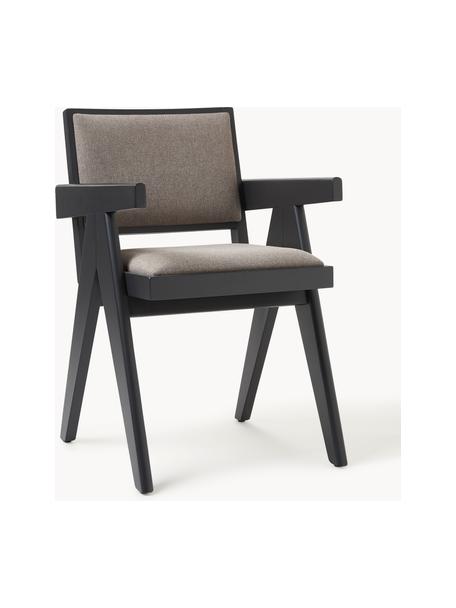 Silla tapizada con reposabrazos Sissi, Tapizado: 100% poliéster Alta resis, Estructura: madera de roble maciza, Asiento: contrachapado de madera d, Tejido greige, negro, An 58 x F 52 cm