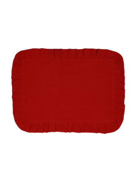 Baumwoll-Tischsets Chambray mit Rüschen, 2 Stück, 100 % Baumwolle, Rot, B 30 x L 45 cm