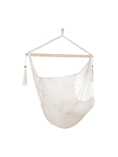 Závesné kreslo so strapcami Kauana, Krémovobiela, jedľové drevo, Š 100 x V 130 cm
