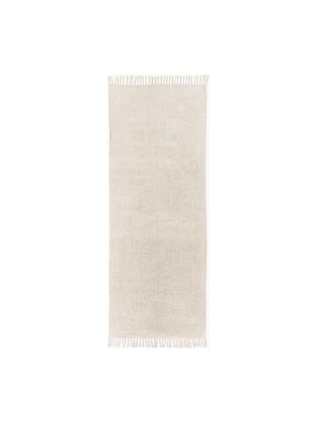 Tapis rond en coton avec franges Daya, Beige, larg. 80 x long. 200 cm