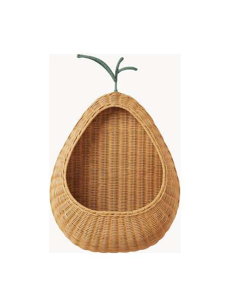 Handgefertigtes Wandregal Pear aus Rattan, Rattan, Hellbraun, Grün, B 46 x H 68 cm