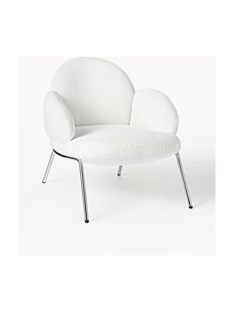 Fotel bouclé z metalowymi nogami Luan, Tapicerka: bouclé (100% poliester) D, Nogi: stal szlachetna, Biały bouclé, S 76 x G 79 cm