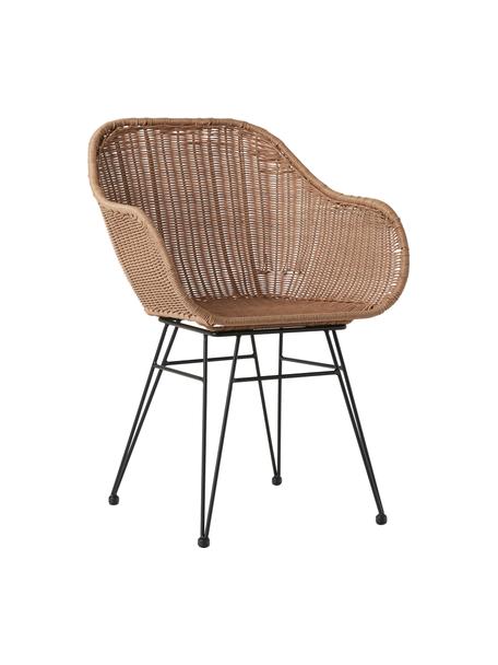 Polyratanová stolička s opierkami Costa, 2 ks, Béžová, čierna, Š 57 x H 58 cm
