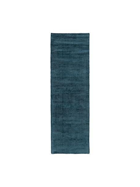 Handgewebter Viskoseläufer Jane, Flor: 100 % Viskose, Dunkelblau, B 80 x L 250 cm