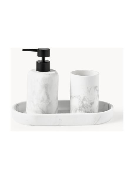 Set di 3 accessori da bagno effetto marmo Kyle, Testa della pompa: plastica, Bianco effetto marmo, Set in varie misure