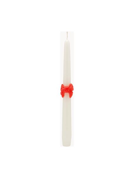 Handbemalte Stabkerzen Classic Bow, 2 Stück, Paraffin, Weiss, Rot, H 26 cm