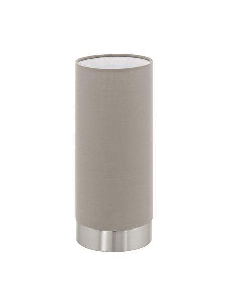 Kleine Dimmbare Nachttischlampe Pasteri, Lampenschirm: Polyester, Lampenfuß: Stahl, vernickelt, Taupe, Silberfarben, Ø 12 x H 26 cm